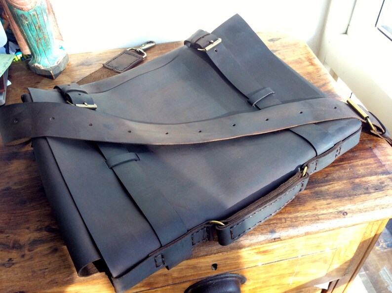 Midtown Messenger / Leather Laptop Bag / Computer Work Bag/ Handmade Leather Messenger Made by Hand in NY image 5