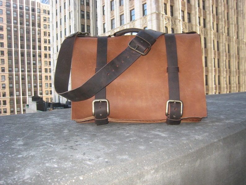 Triple Gusset Crossbody / Handmade Leather Briefcase USA / Triple Gusset Briefcase / Large Leather Briefcase image 3