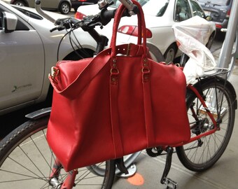 Red Leather Travel Bag Ladies Duffle 
