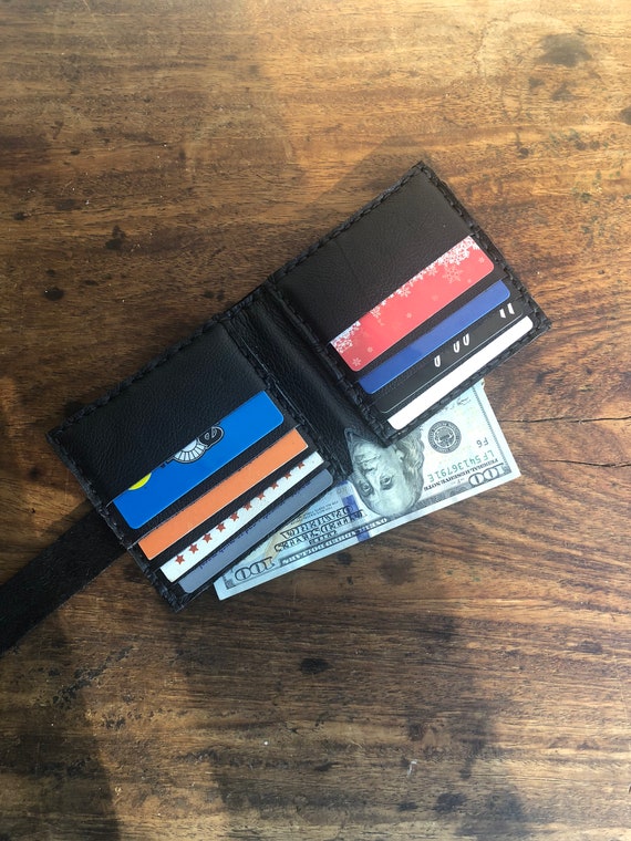 Bison Wallet / Black Leather Wallet / Groomsmen Gift / Handmade Leather Bison Wallet / Handstitched Leather