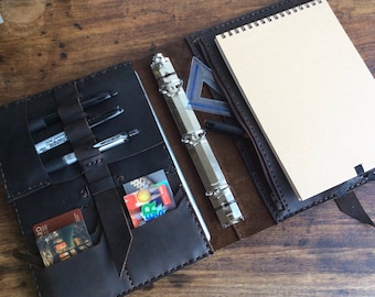 Zipper pocket binder / A5 / Three ring leather binder / 3 ring planner notebook/ 5.5 x 8.5 notebook binder