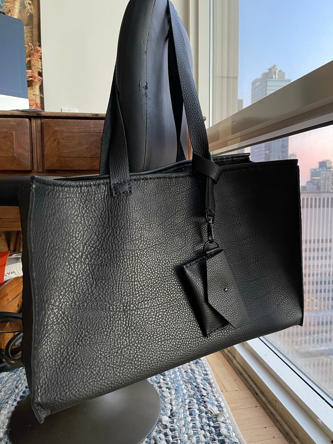 Onyx / Leather Open Tote