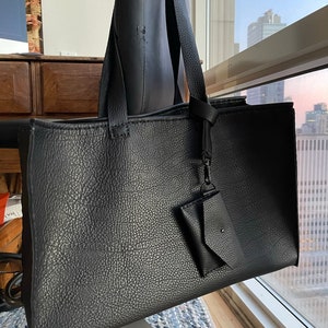 Onyx Tote / Black Leather Work Bag / Large Black Leather Tote Bag / Handmade Black Tote / Soft Pebbled Leather