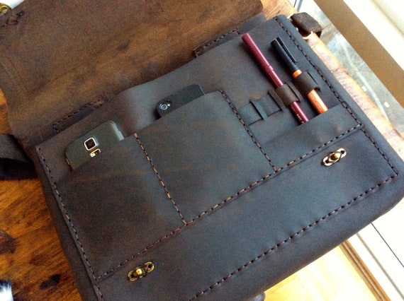 Personalized Messenger Leather Laptop Shoulder Bag 5 Pockets Vintage Look Old School Style Handmade Leather Messengers