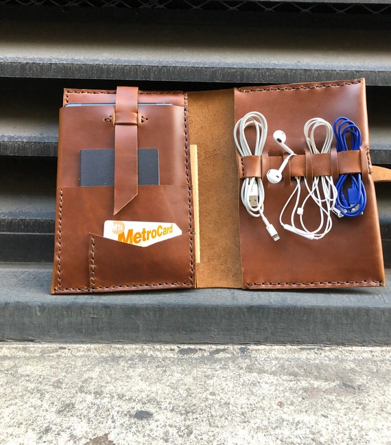 Travel Cord Organizer / A5 Leather Planner / Mini Leather Portfolio / A5 Travel Notebook Organizer / 6 Pocket Folder