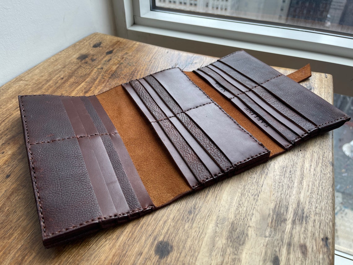 Custom wallet Large leather trifold wallet Handmade leather Etsy