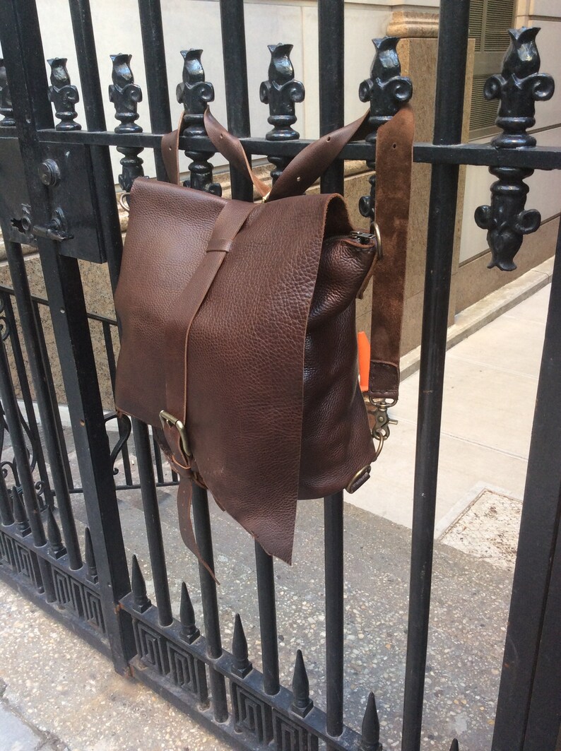 Bison Leather Backpack / Convertible Messenger Bag Backpack Etsy