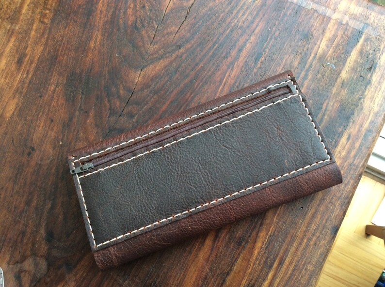 Bison Hand-stitched Trifold Wallet / Handmade Leather Wallets / Custom Handmade Leather Wallet / Bordeaux Bison image 4