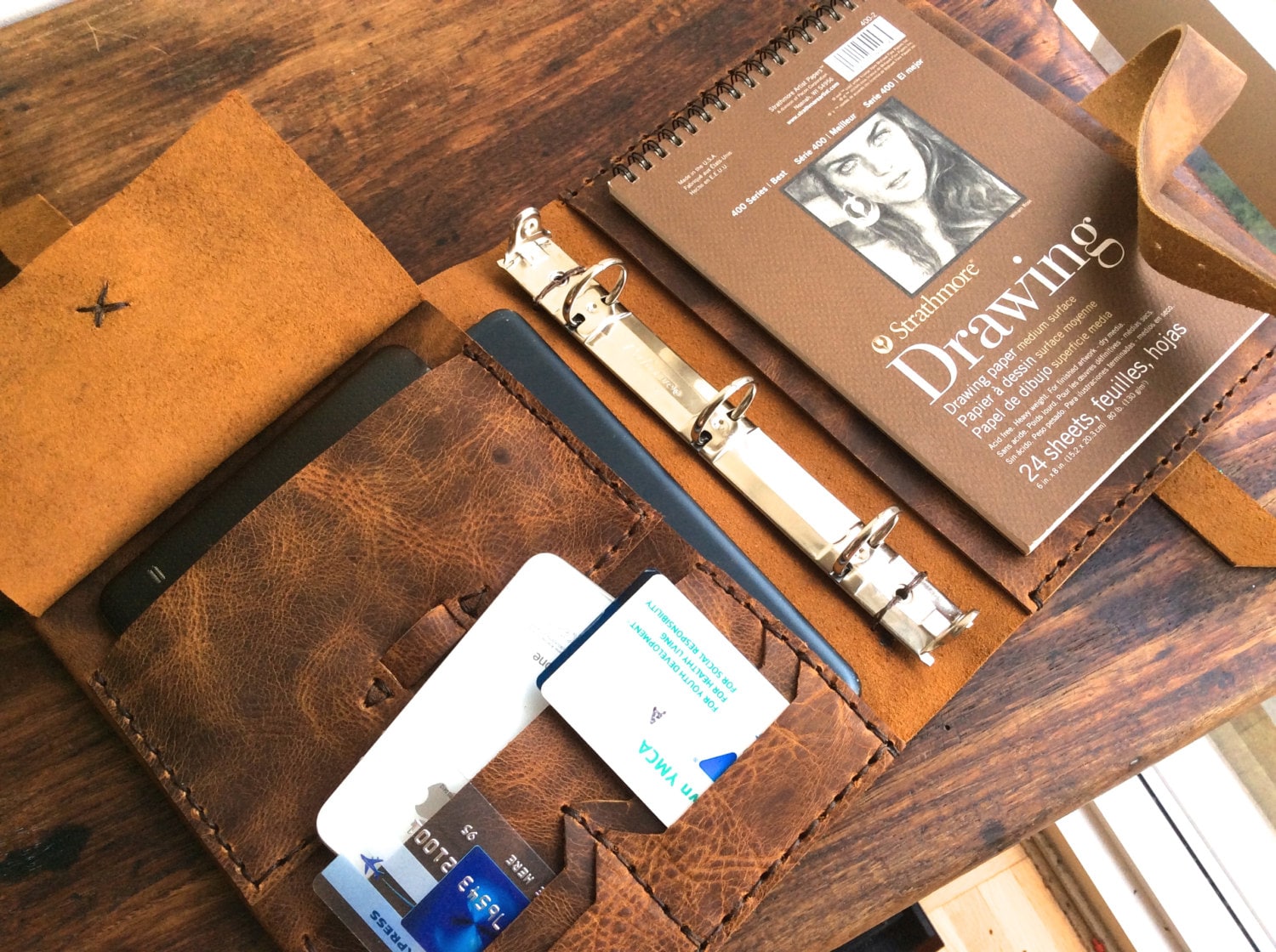 Leather notebook a5, Leather binder planner, Small leather organizer