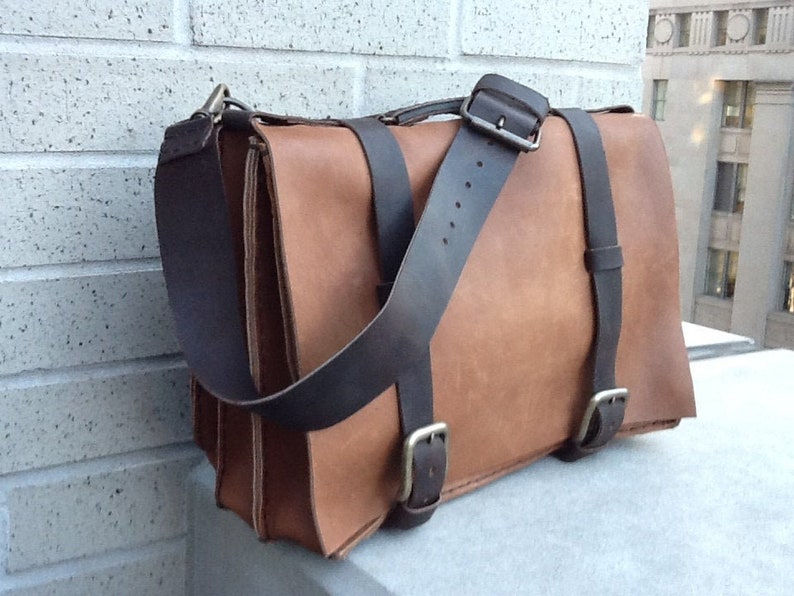 Triple Gusset Crossbody / Handmade Leather Briefcase USA / Triple Gusset Briefcase / Large Leather Briefcase image 1