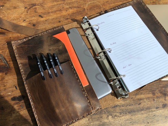 3 ring binder, Personal organizer, Refillable notebook, Mini three ring binder, Custom leather pocket organizer, Pocket folder, Made in NYC