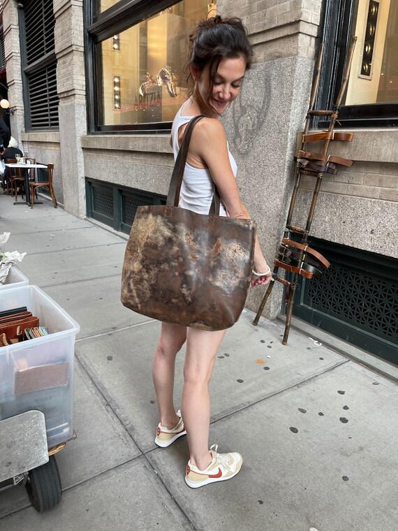 Large Leather Tote Bag / Distressed Leather Bag / Large Soft Tote / Custom Leather Bags Made in NY