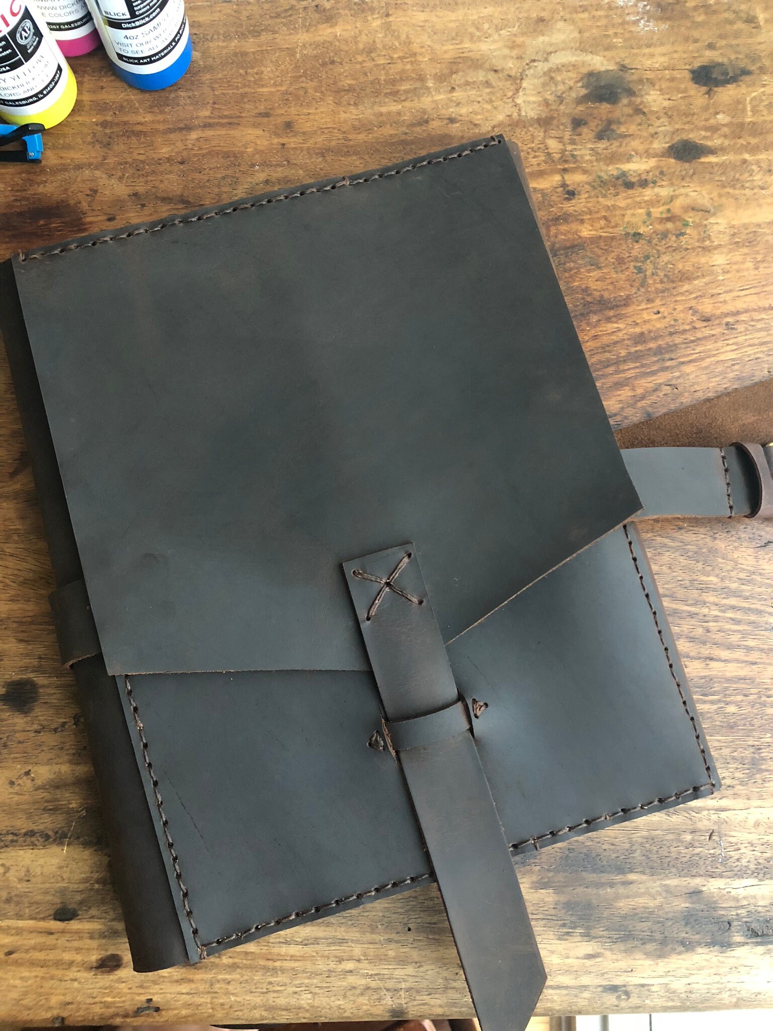 Leather sketchbook holder / Big notebook with pockets / Leather ...