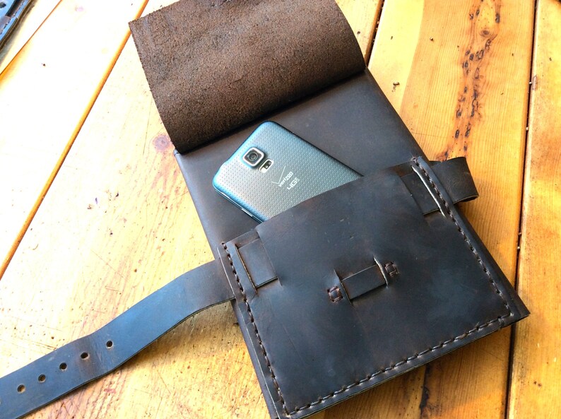 Left Handed Leather A5 Notebook Portfolio, Handmade iPad Mini Folio bild 5