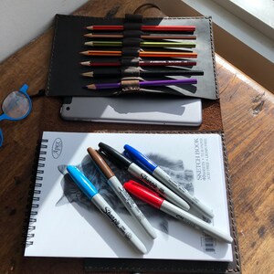 Handmade Leather Trifold Sketchbook Journal with Pen Holder image 8