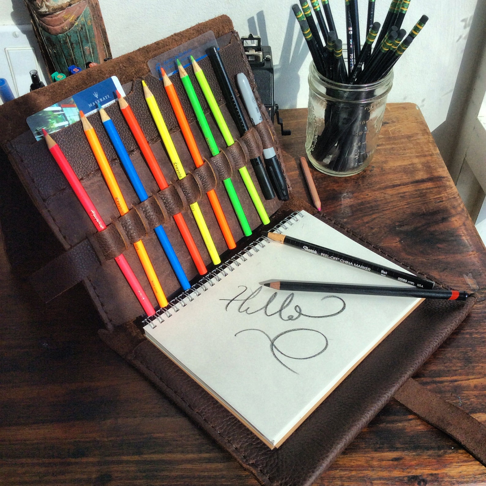 Leather Sketchpad Holder / Sketchbook Pencil Case / Art Supply Etsy
