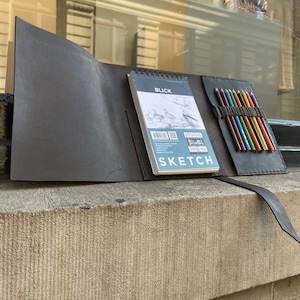 Travel Sketchbook / Leather Pad folio Sketchpad Holder / Pencil Case Holder / Refillable Sketchpad