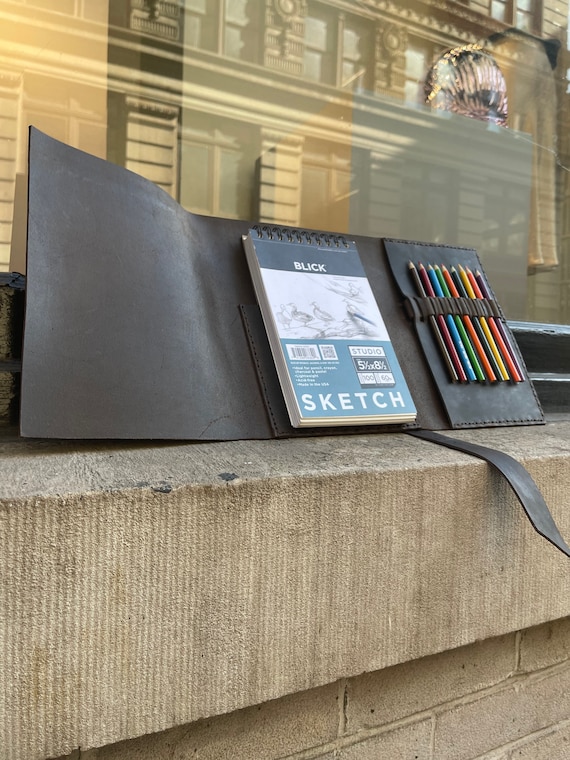 Travel Sketchbook / Leather Pad folio Sketchpad Holder / Pencil Case Holder / Refillable Sketchpad