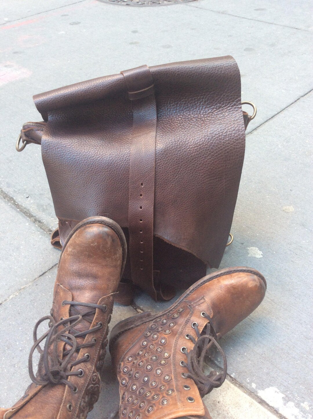 Bison Leather Backpack / Convertible Messenger Bag Backpack Leather