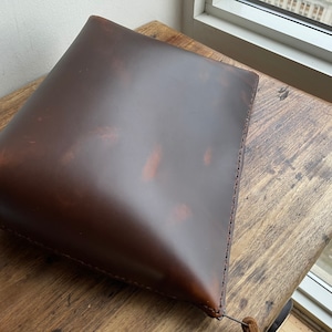 Leather zip clutch / Laptop case / Cognac leather clutch with zipper /