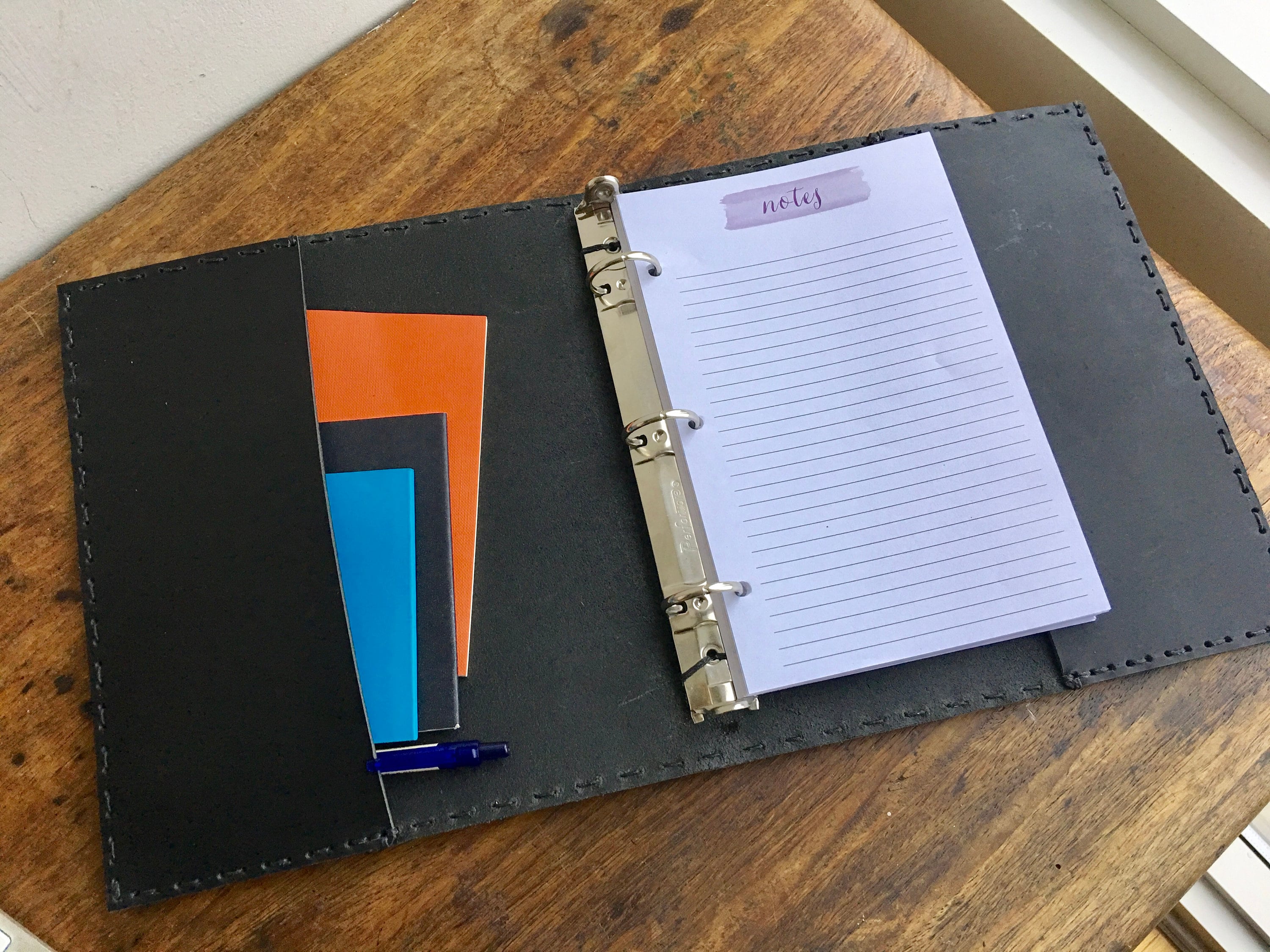 Small Binder A5 Planner Organizer Three Ring Notebook Black Bridle 