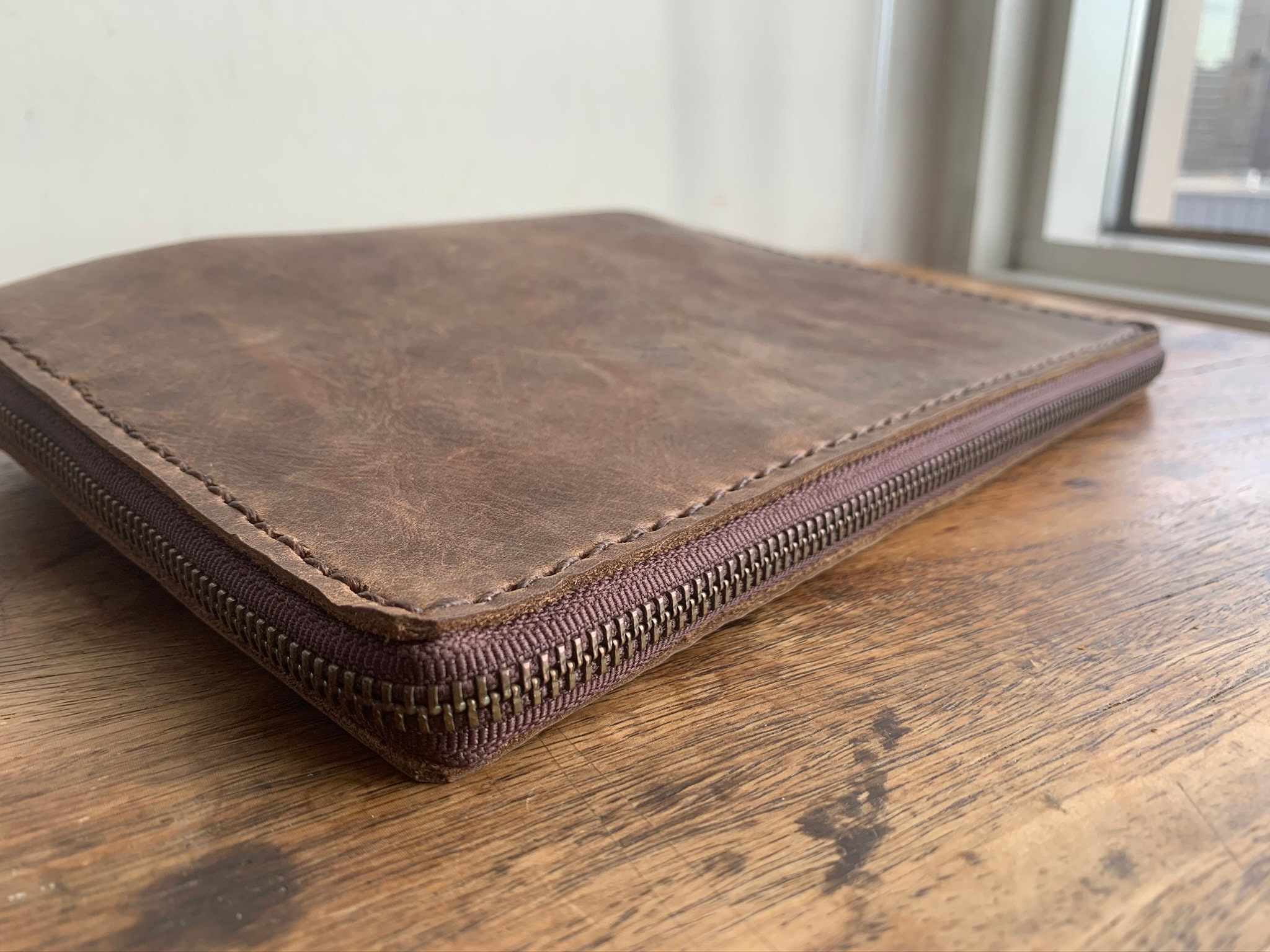 Mini ring binder, Small 3 ring notebook, 3 pocket leather binder, Cust –  Luscious Leather NYC