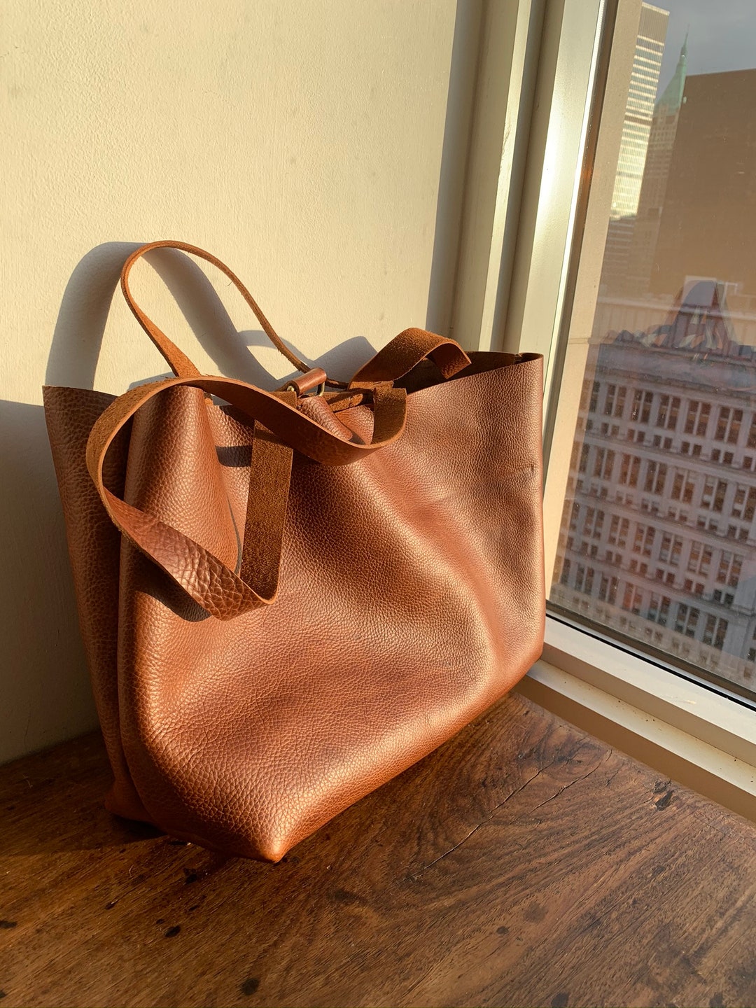 British Tan Tote / Leather Tote Bag iPad Pocket / Handmade - Etsy
