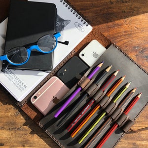 Handmade Leather Trifold Sketchbook Journal with Pen Holder image 1