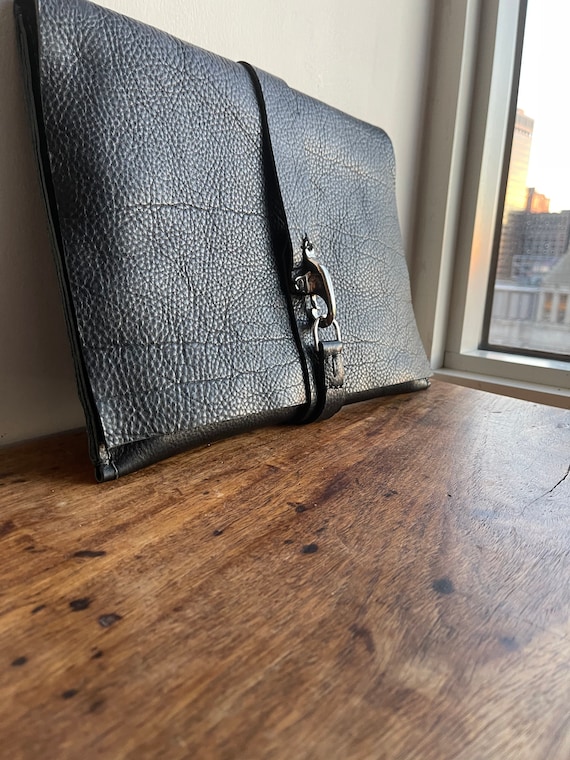 Document case / Leather laptop Sleeve/ Document holder in black leather / Soft black laptop case