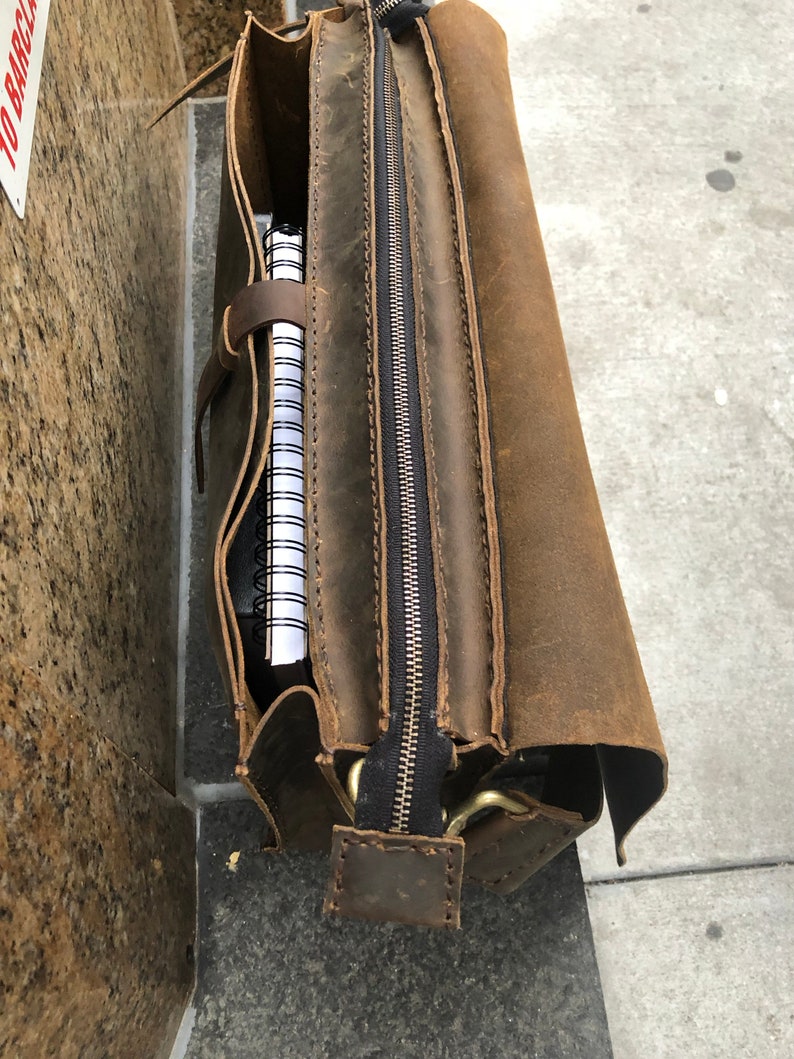 Double Gusset Briefcase / Handmade Leather Briefcase Made in Etsy