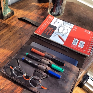 Handmade Leather Trifold Sketchbook Journal with Pen Holder image 3