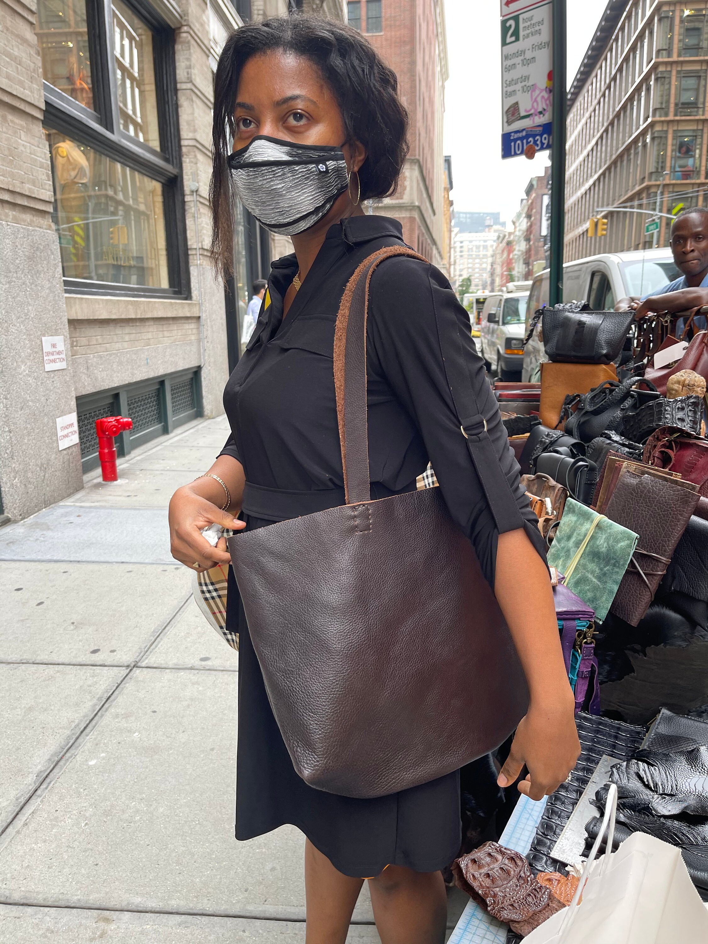 Dissona Black Leather Hobo Bag