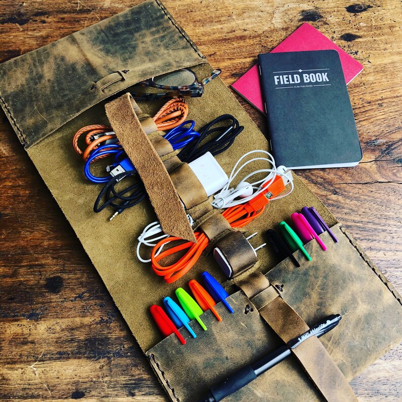 Travel cord case Universal cable organizer leather Travel Etsy