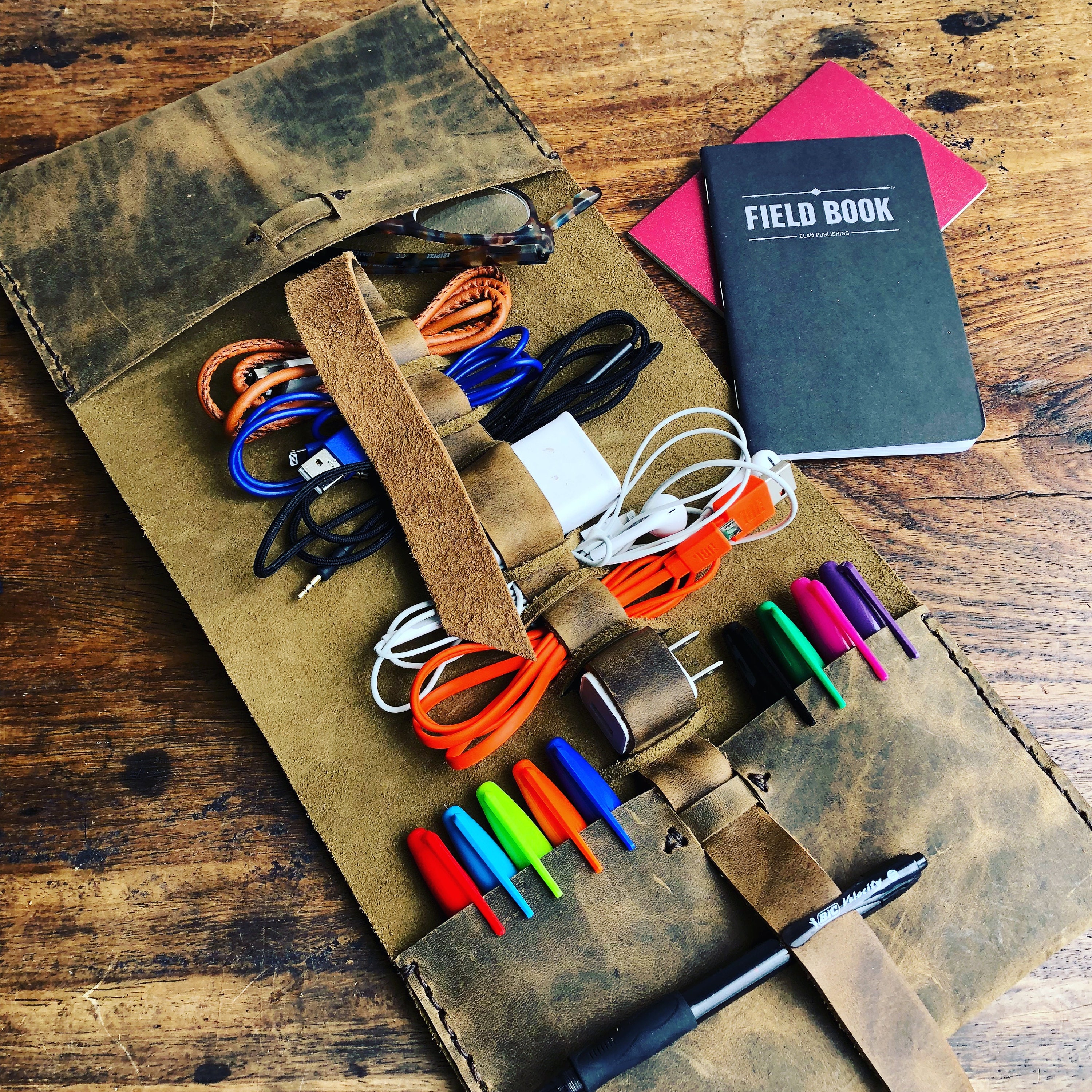 Travel cord case Universal cable organizer leather Travel Etsy