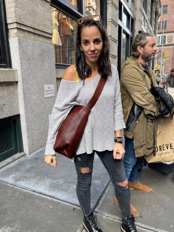 Crossbody Cognac Bag / Large Hobo Tote / Large Crossbody Tote Bag / Made by Hand
