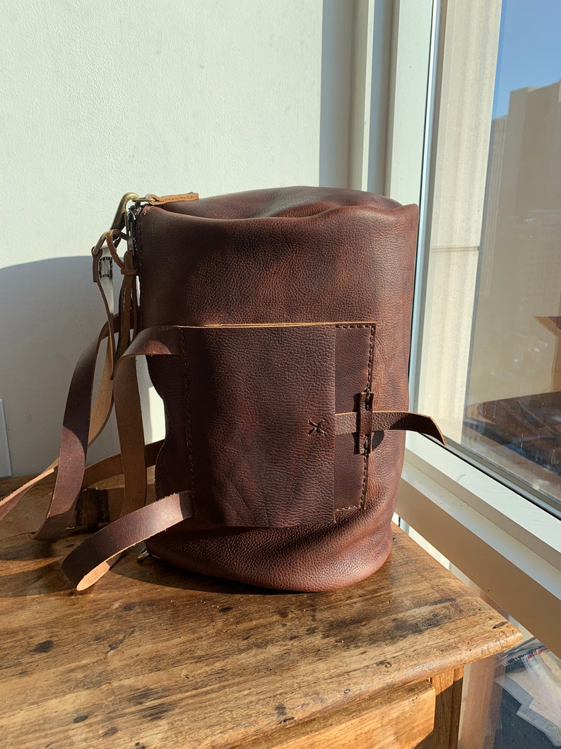 Bordeaux duffle, Crossbody messenger, Handmade leather duffle bag, Leather carry on Carry All bag image 4