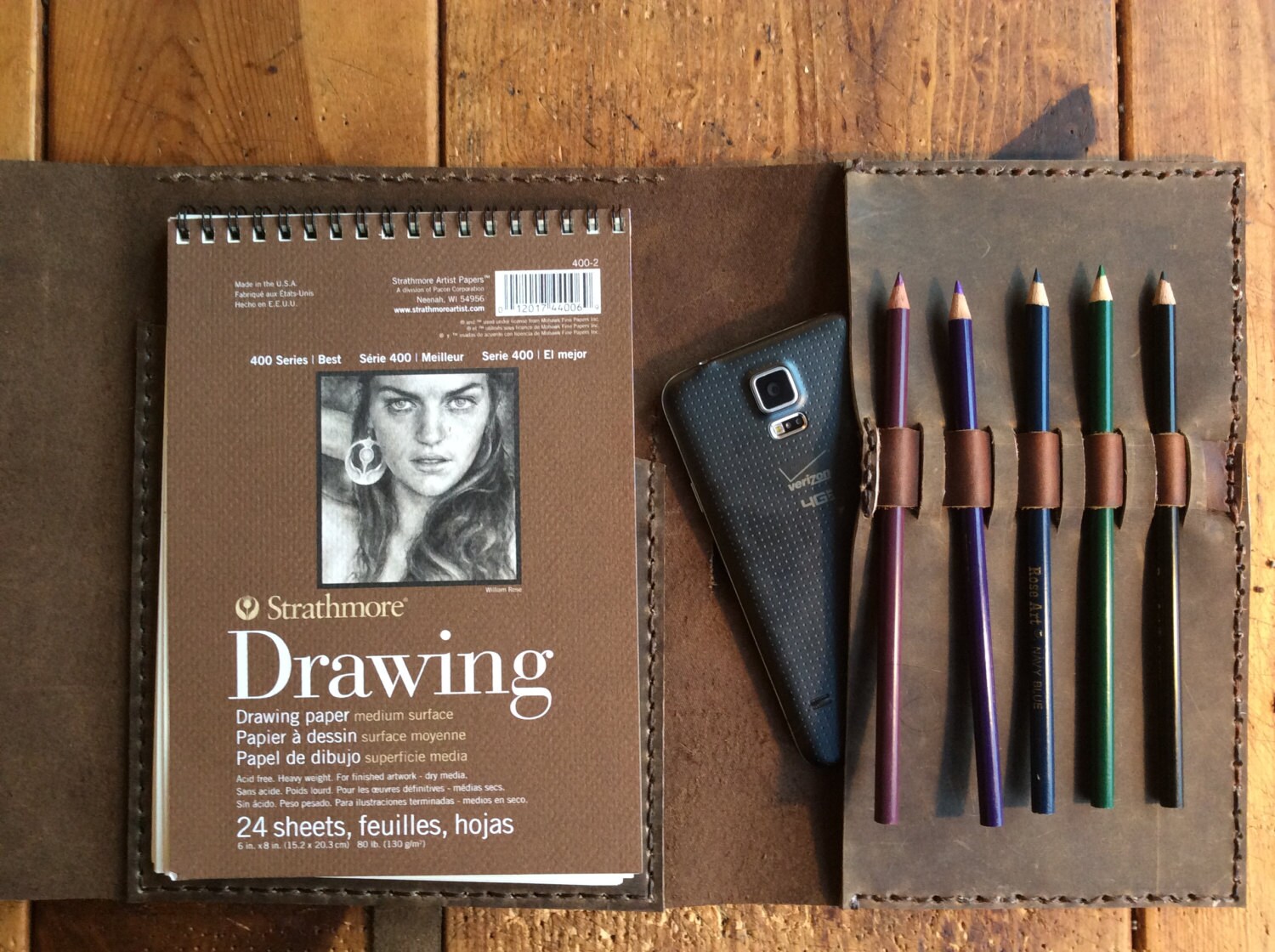 Leather Sketchpad Holder, Pen Pencil Case, Refillable Sketchbook