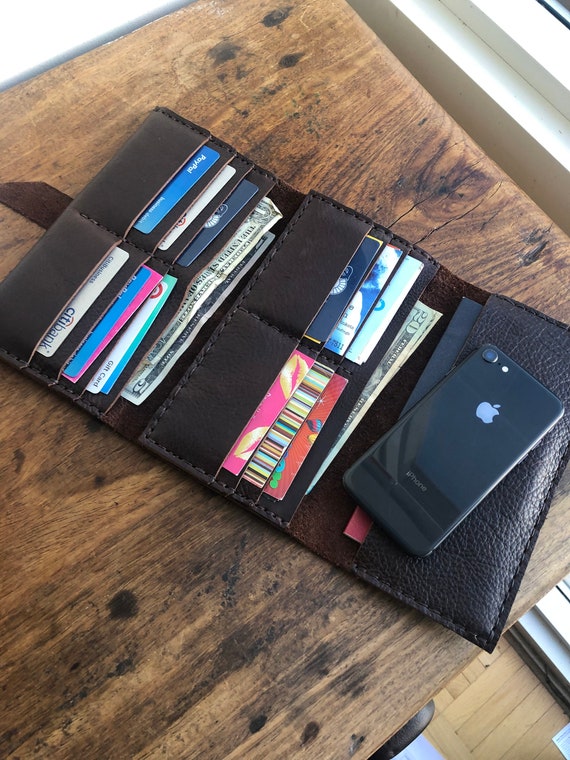 Bison Leather Wallet Organizer / Large Soft Brown Leather Wallet / Handmade Leather Wallets USA / Hand stitched Wallets