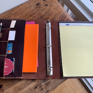 Pocket Binder / Leather Notebook Binder Organizer / 3 Ring Notebook iPad Pocket Binder / Antique Tan Bridle Leather / Made by Hand