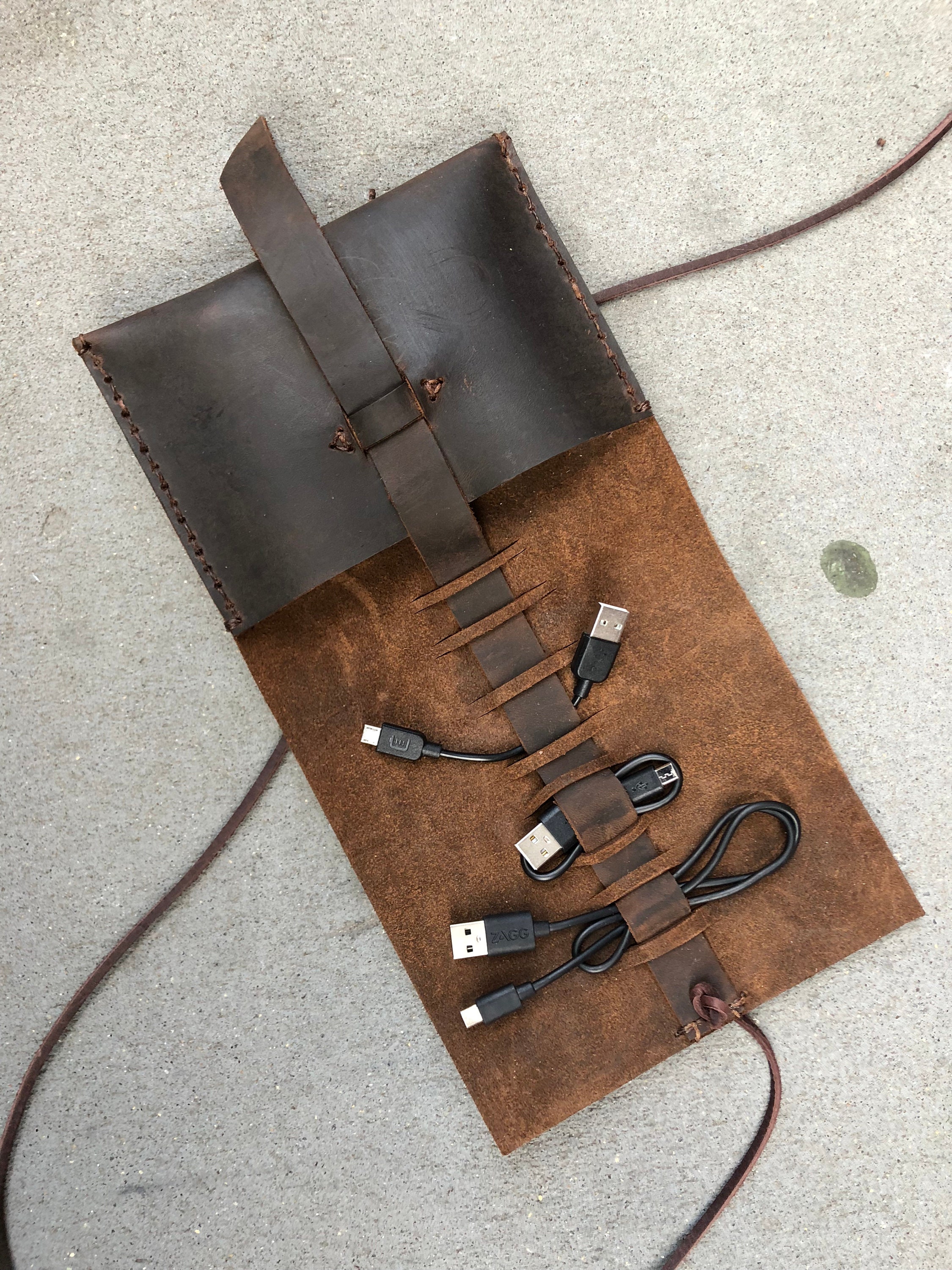 Cord organizer, Travel charger roll, Charging cord case, Leather tech ...