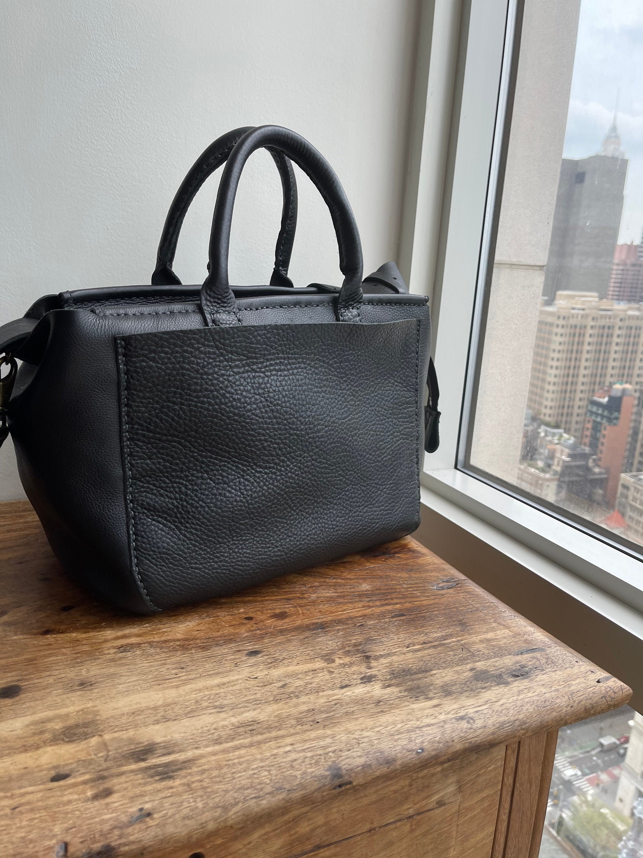 Black zipper handbag, Soft large tote purse, Large black leather tote ...