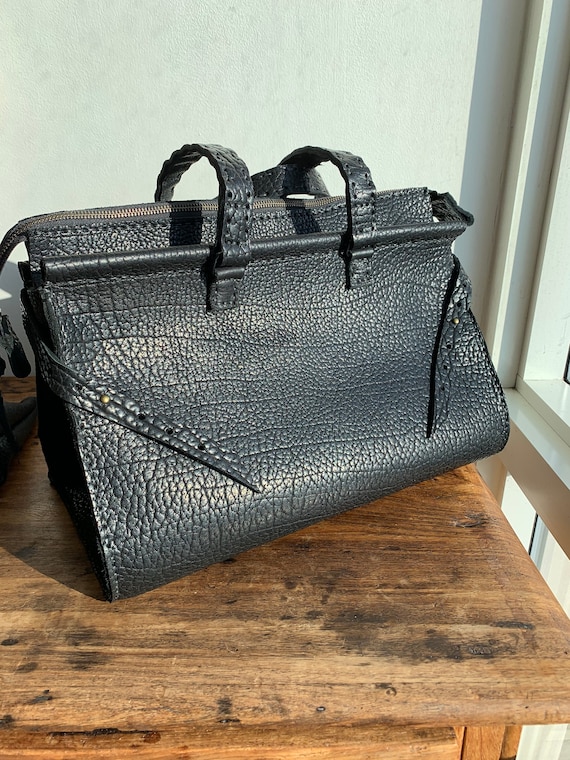 Custom bag in black shrunken bison