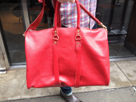 Red Leather Duffle Leather Weekender Bag Monogram Duffle 