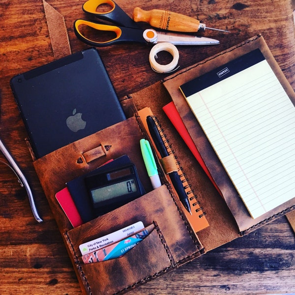 Leather mini padfolio, Small portfolio, Mini iPad folio, Cool iPad cases, iPad mini organizer case, Small planners and organizers