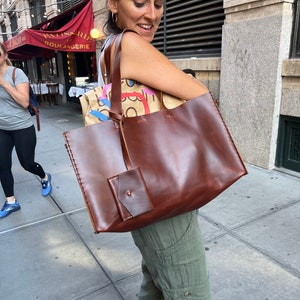 Nolita Tote, Large Leather Tote Bag, Large Laptop Tote, Shoulder Bag, Custom Made by hand in NYC, Hand stitched image 2