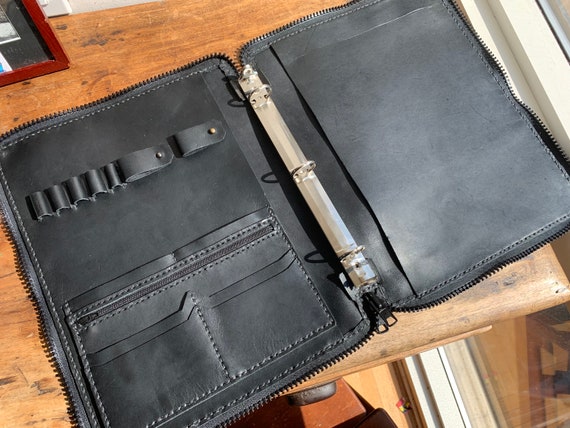 Zipper Planner Black Planner Binder Portfolio Planner Handmade Leather 3 Ring Binder