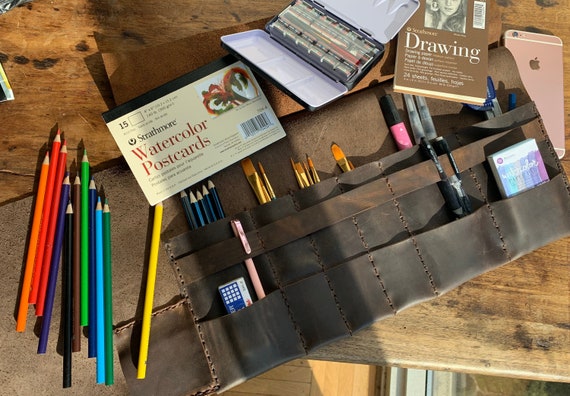 Travel Art Case / Carrying Case for Art Supplies / Brush Travel Roll / Art Supply Travel Bag / For 6-7.5” brushes