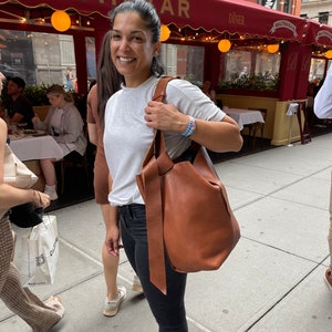 Tan Leather Bag / Soft Crossbody Bag / British Tan Hobo Bag / Made in New York by Hand