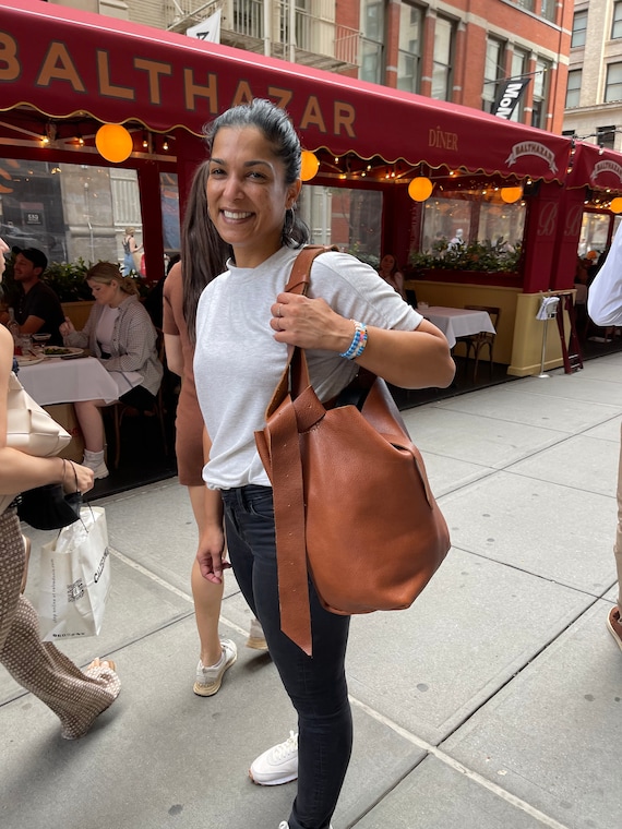 Tan Leather Bag / Soft Crossbody Bag / British Tan Hobo Bag / Made in New York by Hand