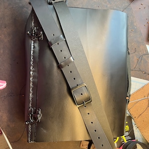 Black Satchel, Leather Computer Bag, Crossbody Messenger Bag with Back zipper